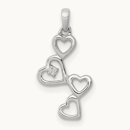 .01ct. Diamond Four Hearts Pendant, 14K White Gold