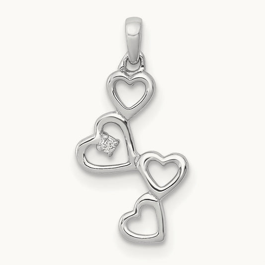 .01ct. Diamond Four Hearts Pendant, 14K White Gold