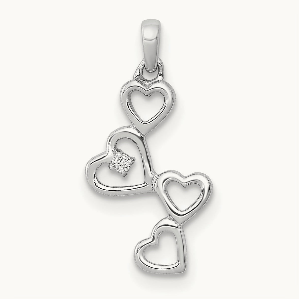 .01ct. Diamond Four Hearts Pendant, 14K White Gold