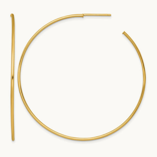 1.2 x Polished Post Hoop Earrings, 55mm, 14K