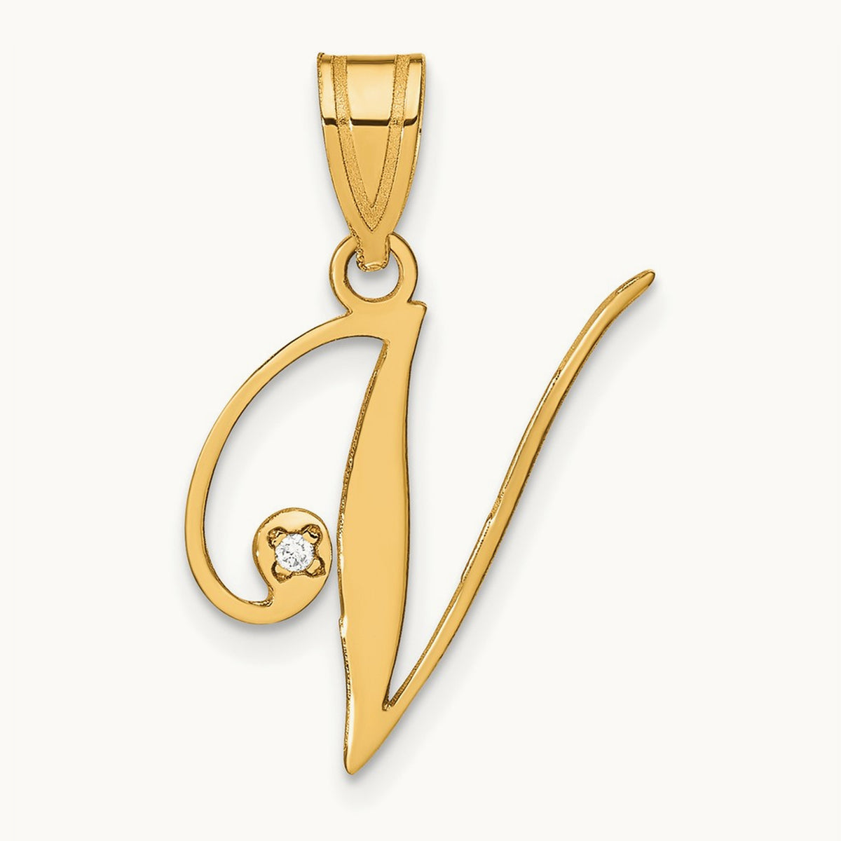 Script Initial Pendant with Diamond — V