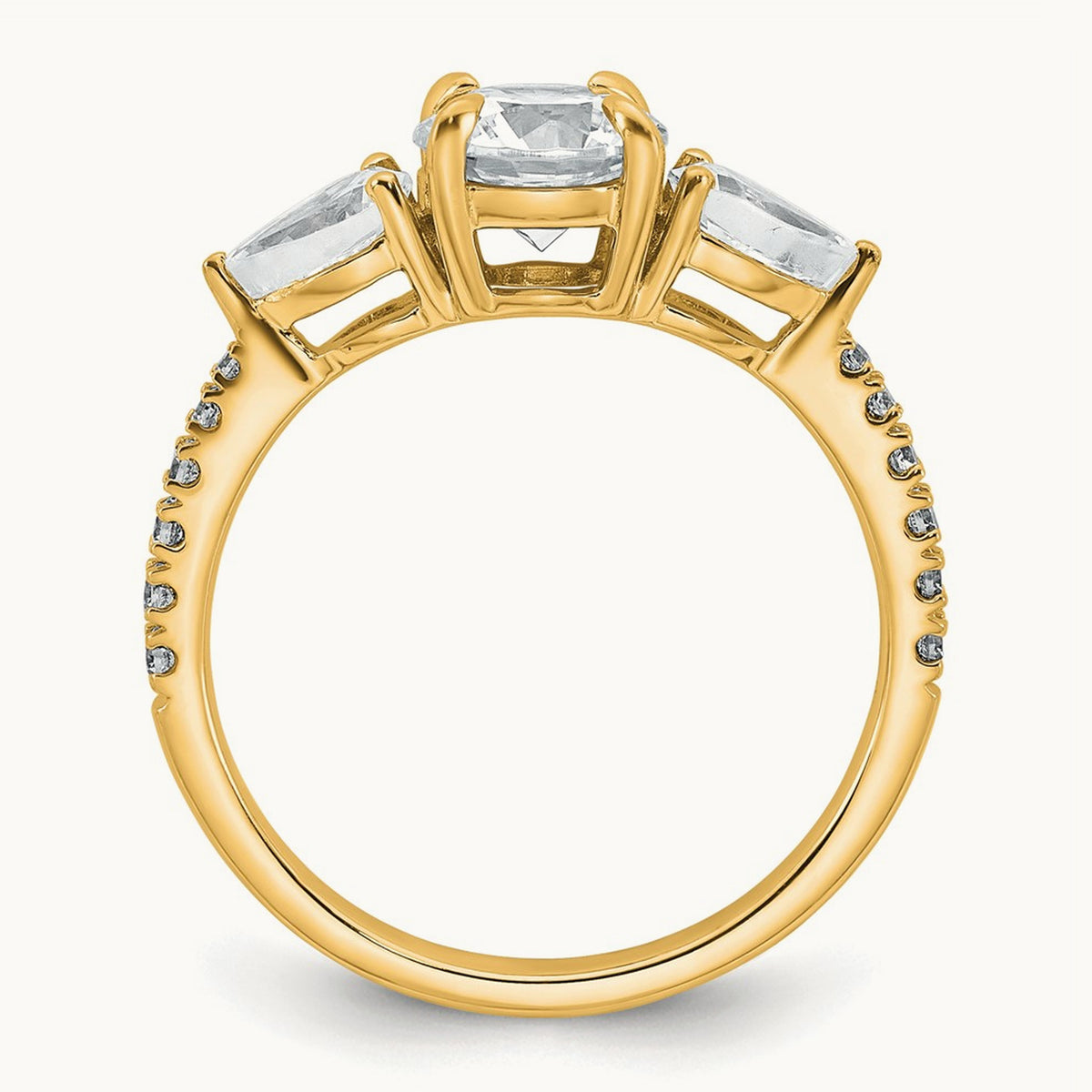 Round Center Semi-Mount 3 Stone Engagement Ring, 0.50-0.75 ct tw Lab-Grown Diamond — 5/8 ct (holds 1 ct center), 14K Yellow Gold