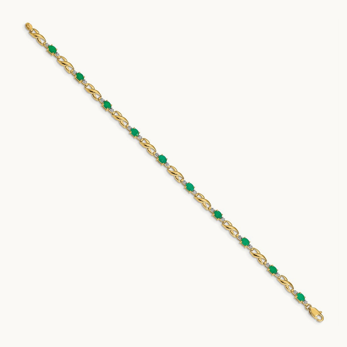 Diamond and Oval Emerald Bracelet, 14K