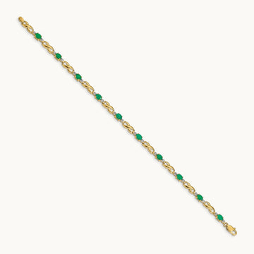 Diamond and Oval Emerald Bracelet, 14K