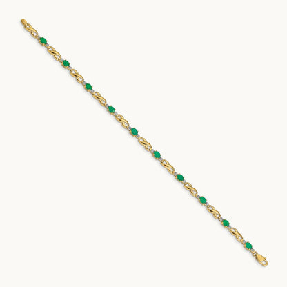 Diamond and Oval Emerald Bracelet, 14K