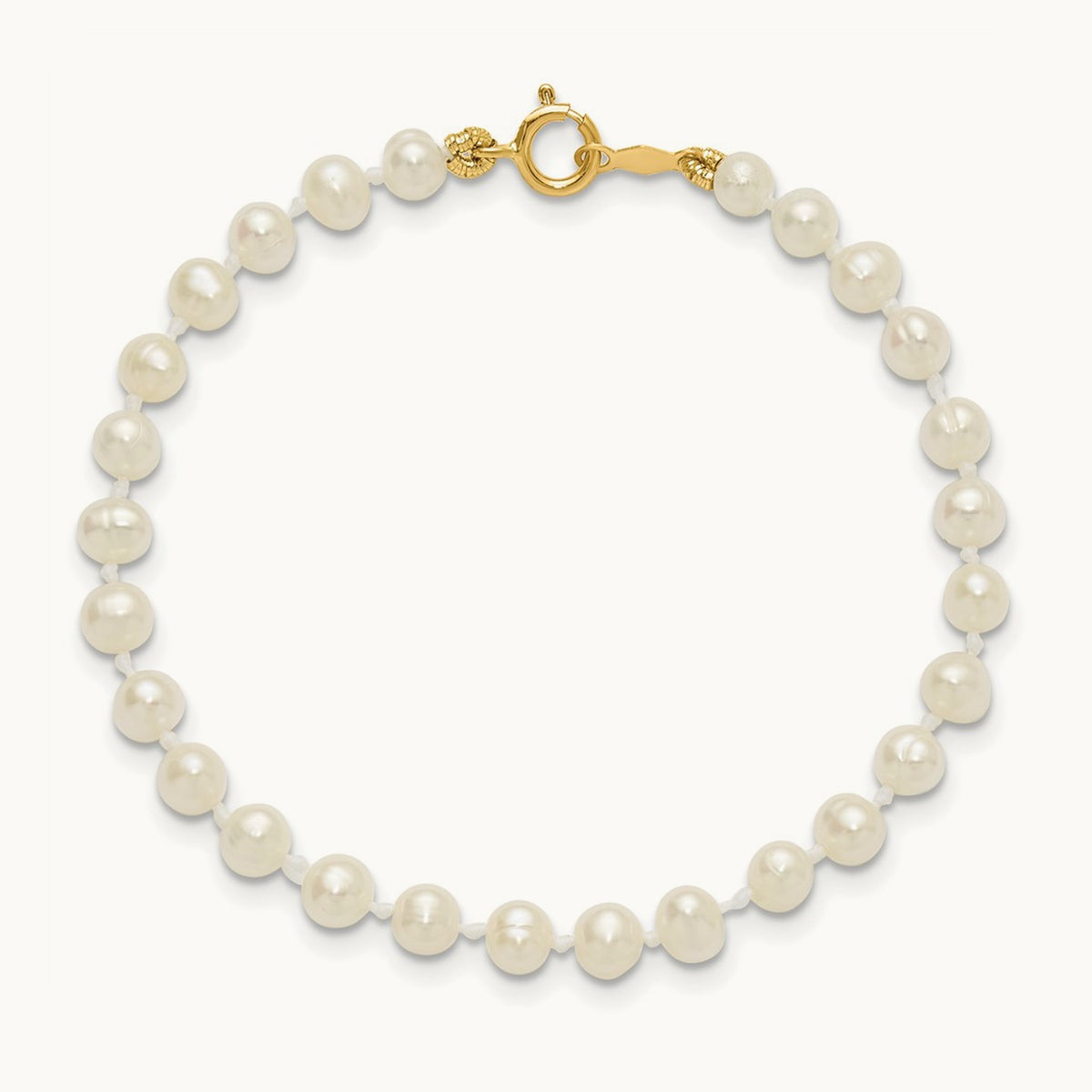 3- White Semi Round Freshwater Cultured Pearl Bracelet, 14K