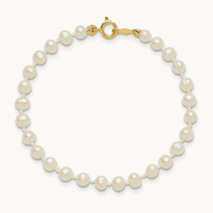 3- White Semi Round Freshwater Cultured Pearl Bracelet, 14K