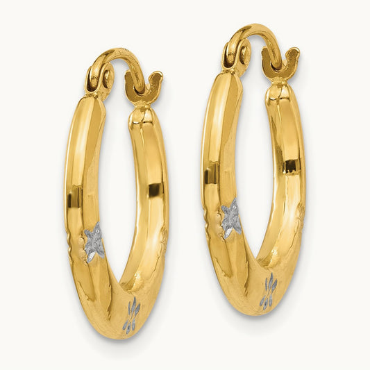 & Rhodium Flowers Hollow Hoop Earrings, 14K