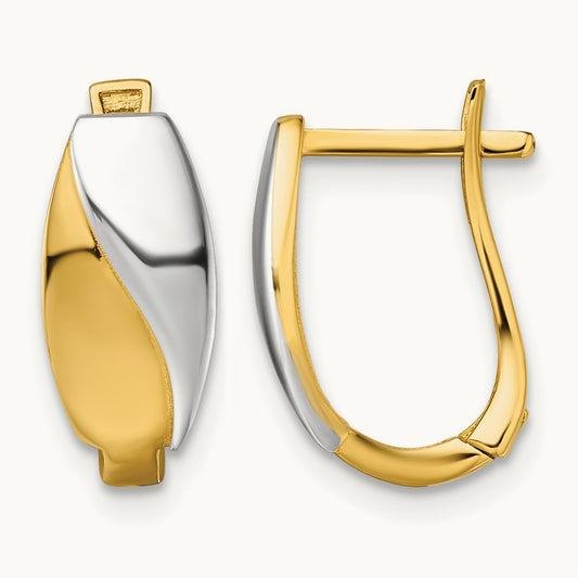 w/White Rhodium Polished Hinged Hoop Earrings, 14K