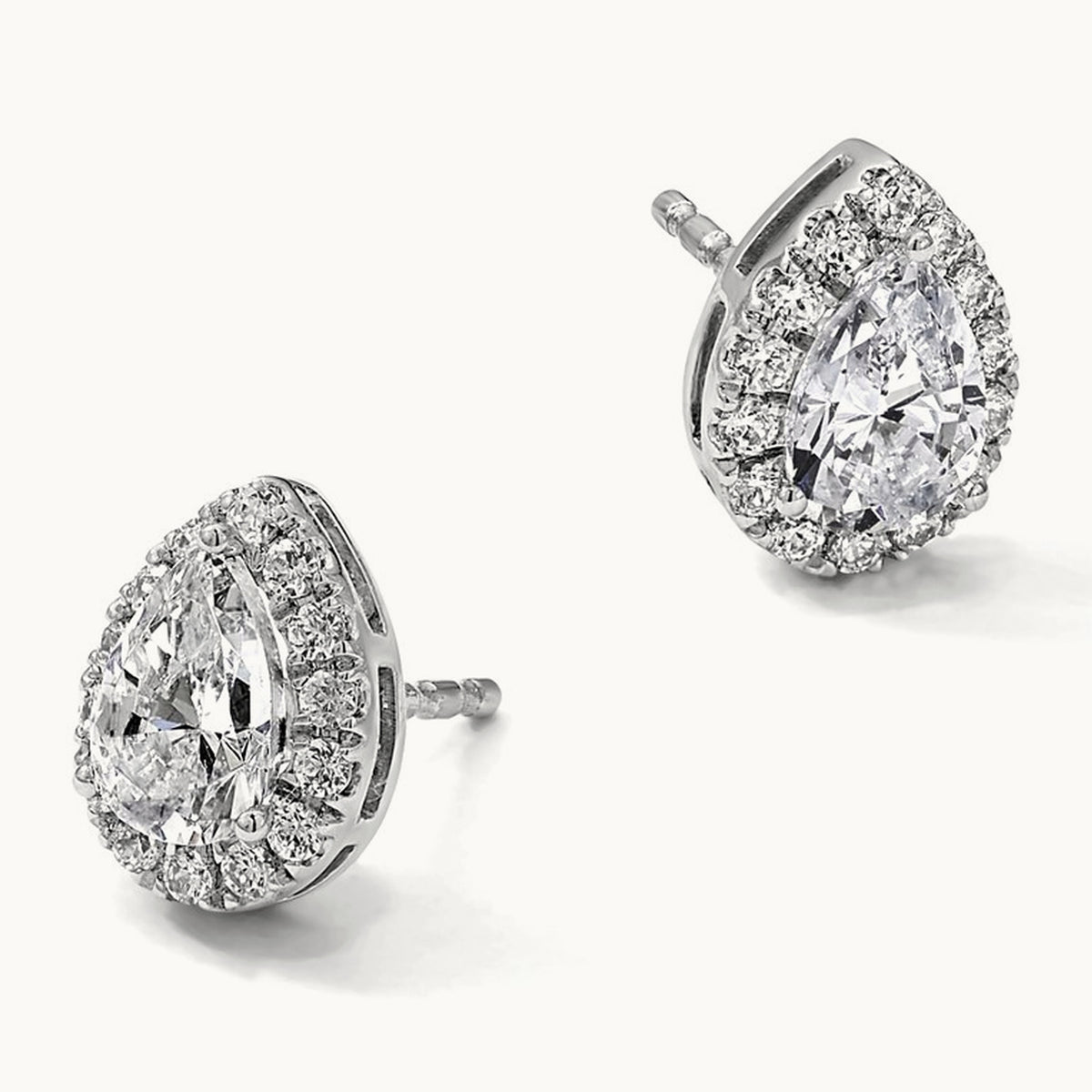 Pear Halo Post Earrings, 1.25-6.75 ct tw Lab-Grown Diamond — 1 1/4 ct, 14K White Gold