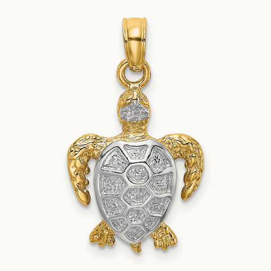 Swimming Sea Turtle Charm, 14K with White Rhodium