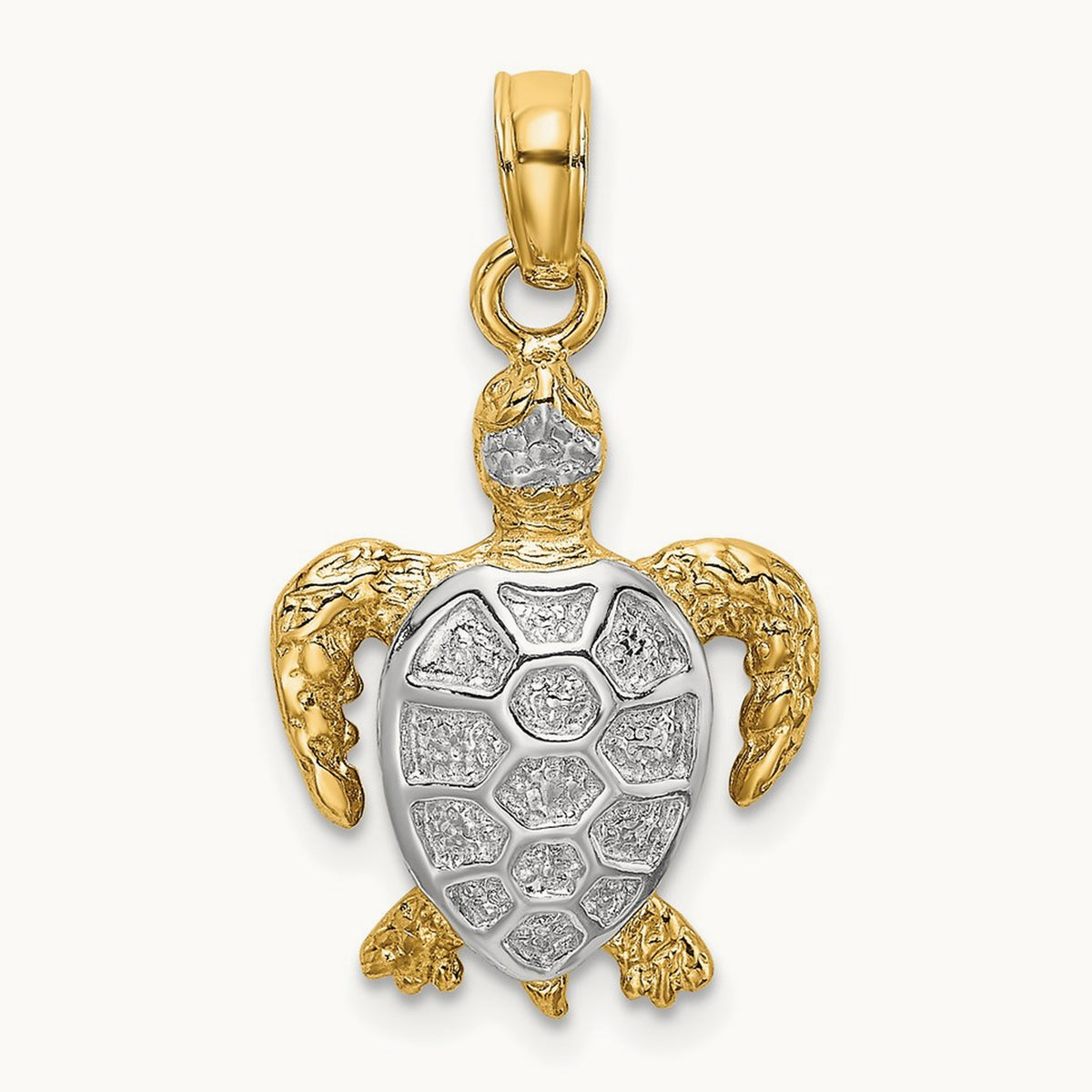 Swimming Sea Turtle Charm, 14K with White Rhodium