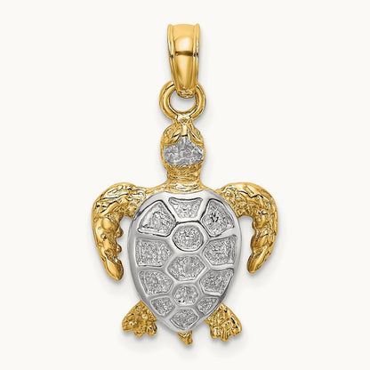 Swimming Sea Turtle Charm, 14K with White Rhodium