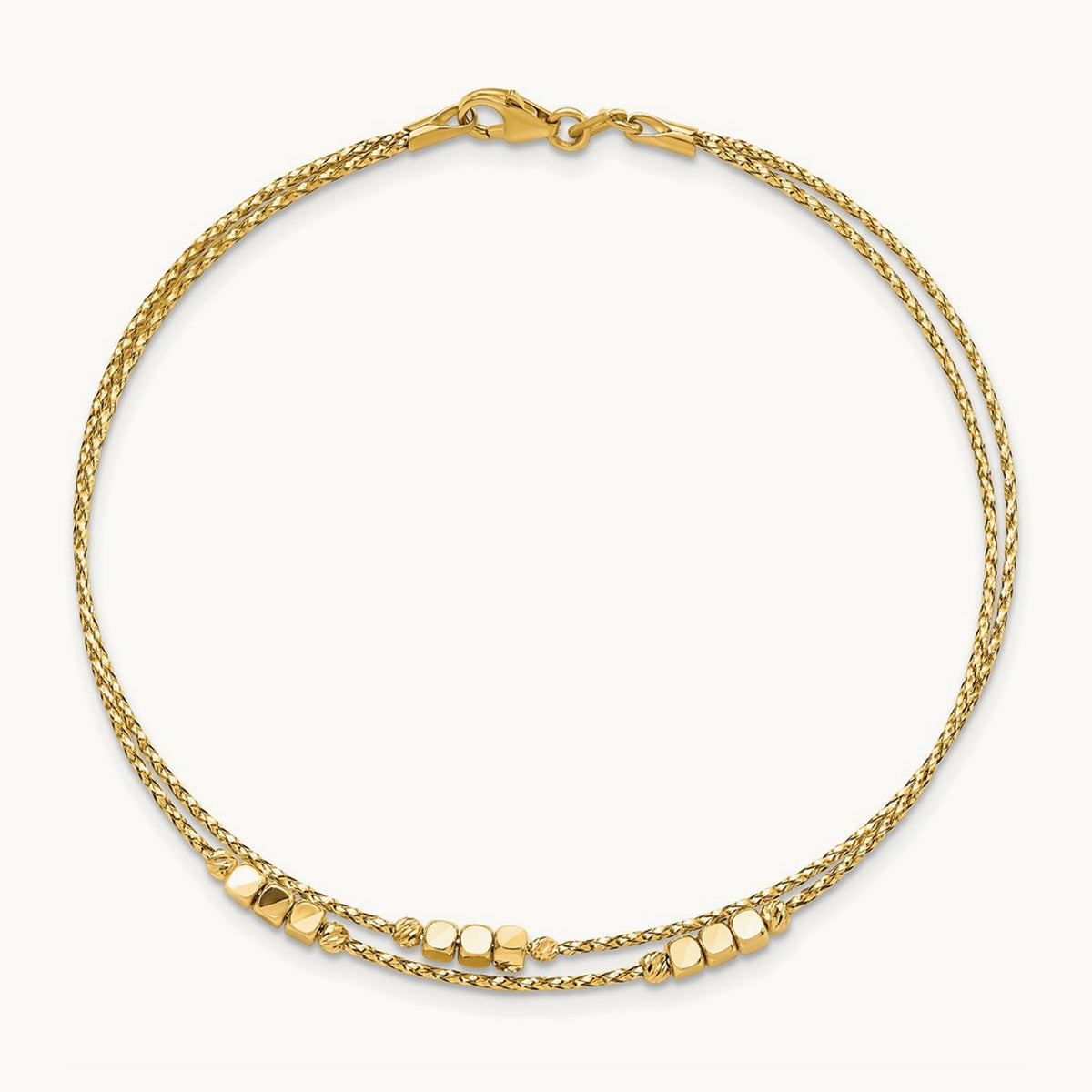Polished D/C Beaded Double Strand Bracelet, 14K