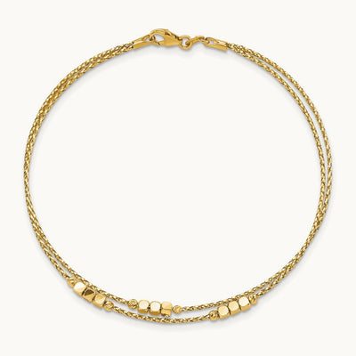 Polished D/C Beaded Double Strand Bracelet, 14K