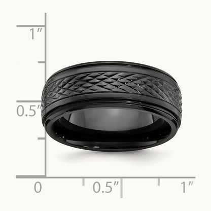 Black Zirconium Polished Ridged Edge Band, 8mm