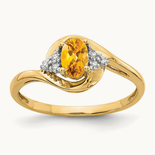 Citrine and Diamond Ring — 14K Yellow Gold, 7