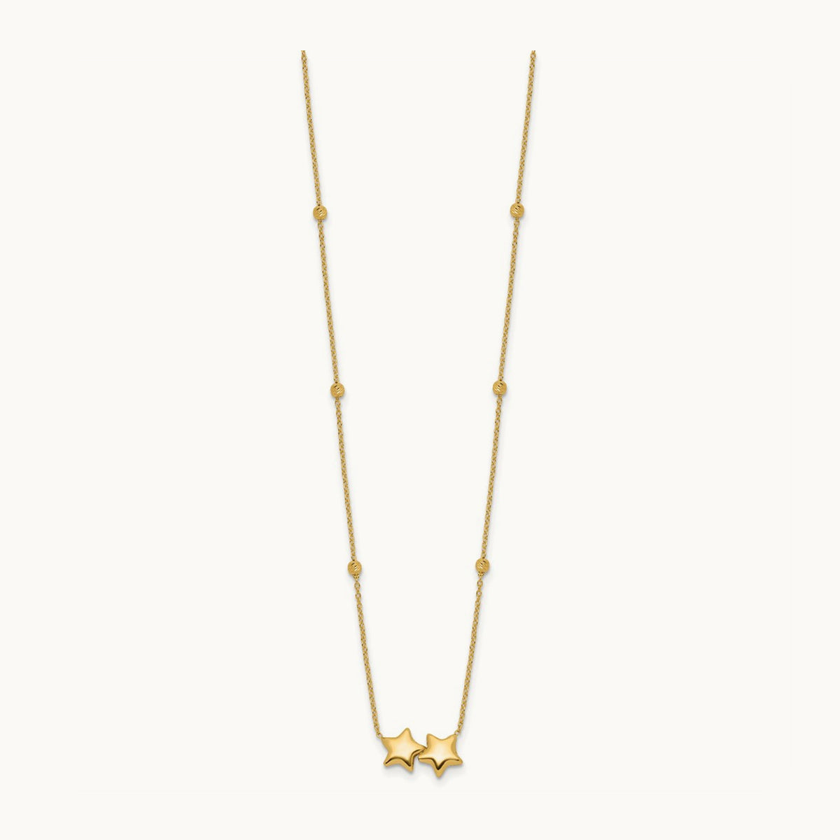 D/C Beaded Double Star 16in w/2in ext. Necklace, 14K