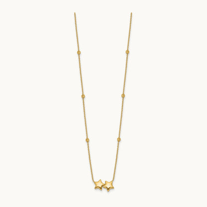 D/C Beaded Double Star 16in w/2in ext. Necklace, 14K