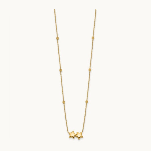 D/C Beaded Double Star 16in w/2in ext. Necklace, 14K