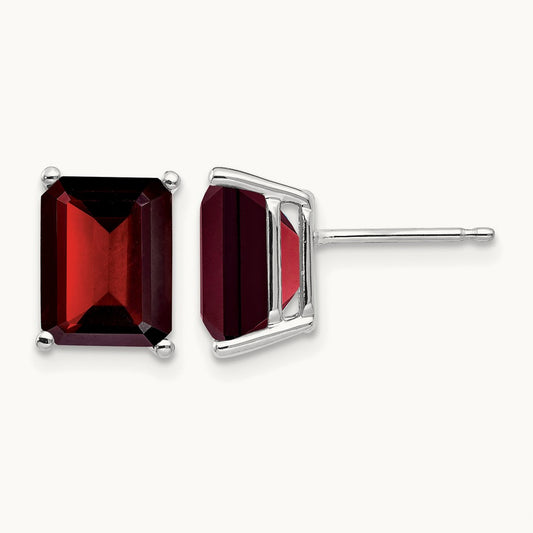 9x7mm Emerald Cut Garnet Earrings, 14K White Gold