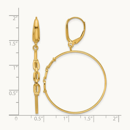 Polished Link Design Leverback Hoop Earrings, 14K — Leslie's
