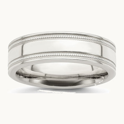 Sterling Silver 6mm Polished Flat Milgrain Grooved Edge Fancy Band