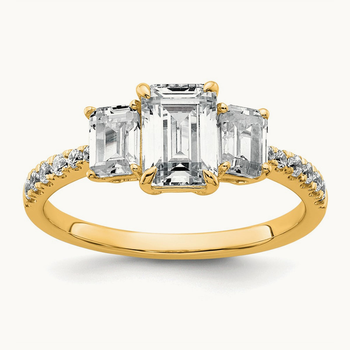 Emerald 3 Stone Engagement Ring, 1.75-3.25 ct tw Lab-Grown Diamond — 1 3/4 ct, 14K Yellow Gold
