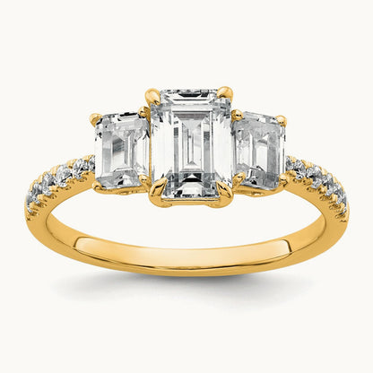 Emerald 3 Stone Engagement Ring, 1.75-3.25 ct tw Lab-Grown Diamond — 1 3/4 ct, 14K Yellow Gold