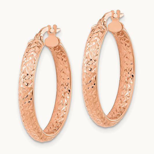 Polished and Diamond-cut Fancy Hoop Earrings, 14K Rose