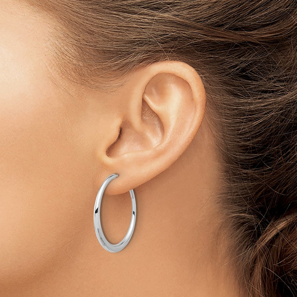 Polished Hoop Post Earrings — 14K White Gold