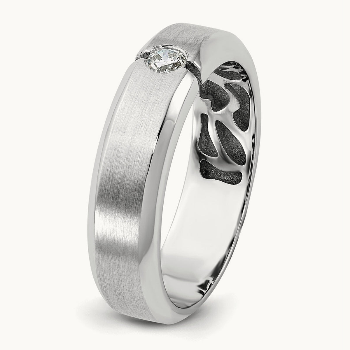 IB Goodman Mens Satin Complete 1/10ct Diamond Ring, 14K White Gold