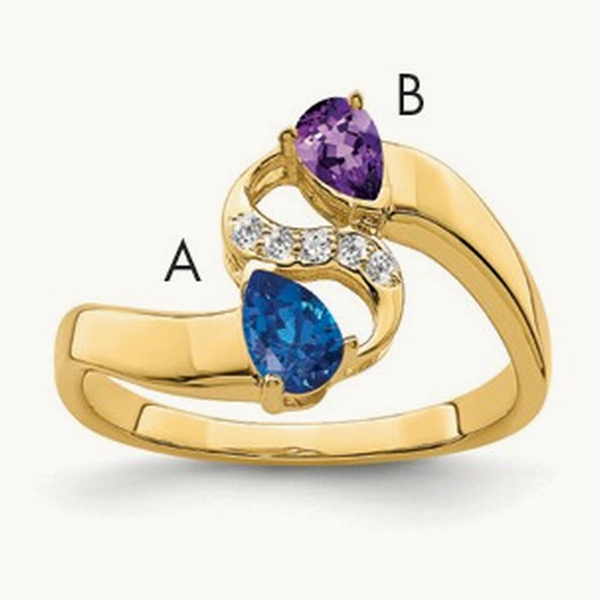 Synthetic Family Jewelry Ring, 14K