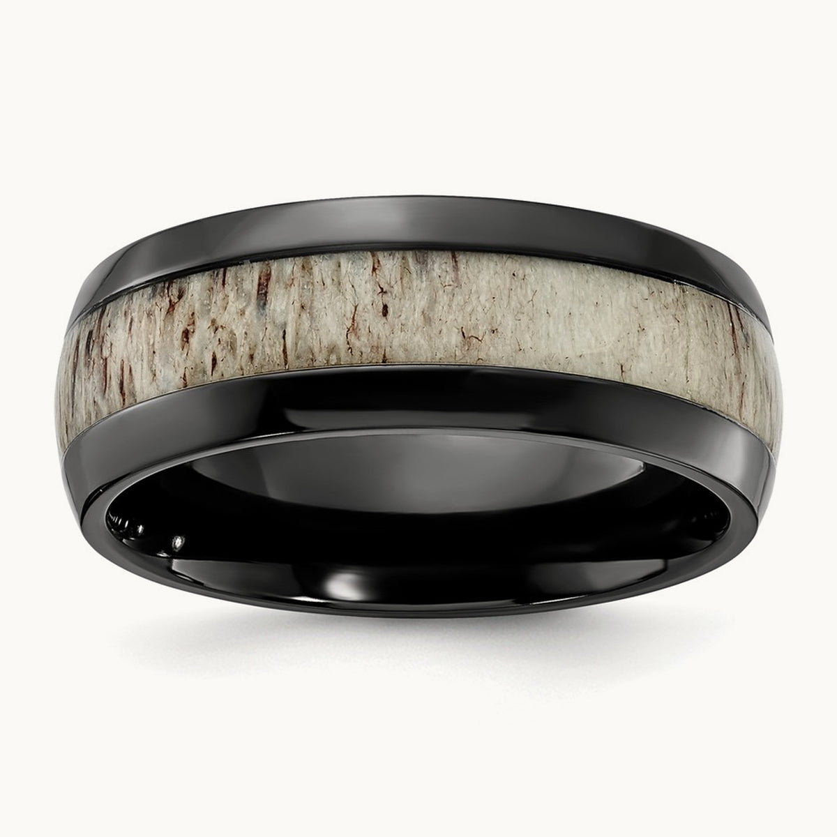 Black Zirconium Polished with White Antler Inlay Band, 8.00mm