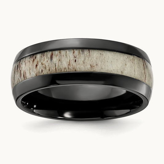 Black Zirconium Polished with White Antler Inlay Band, 8.00mm