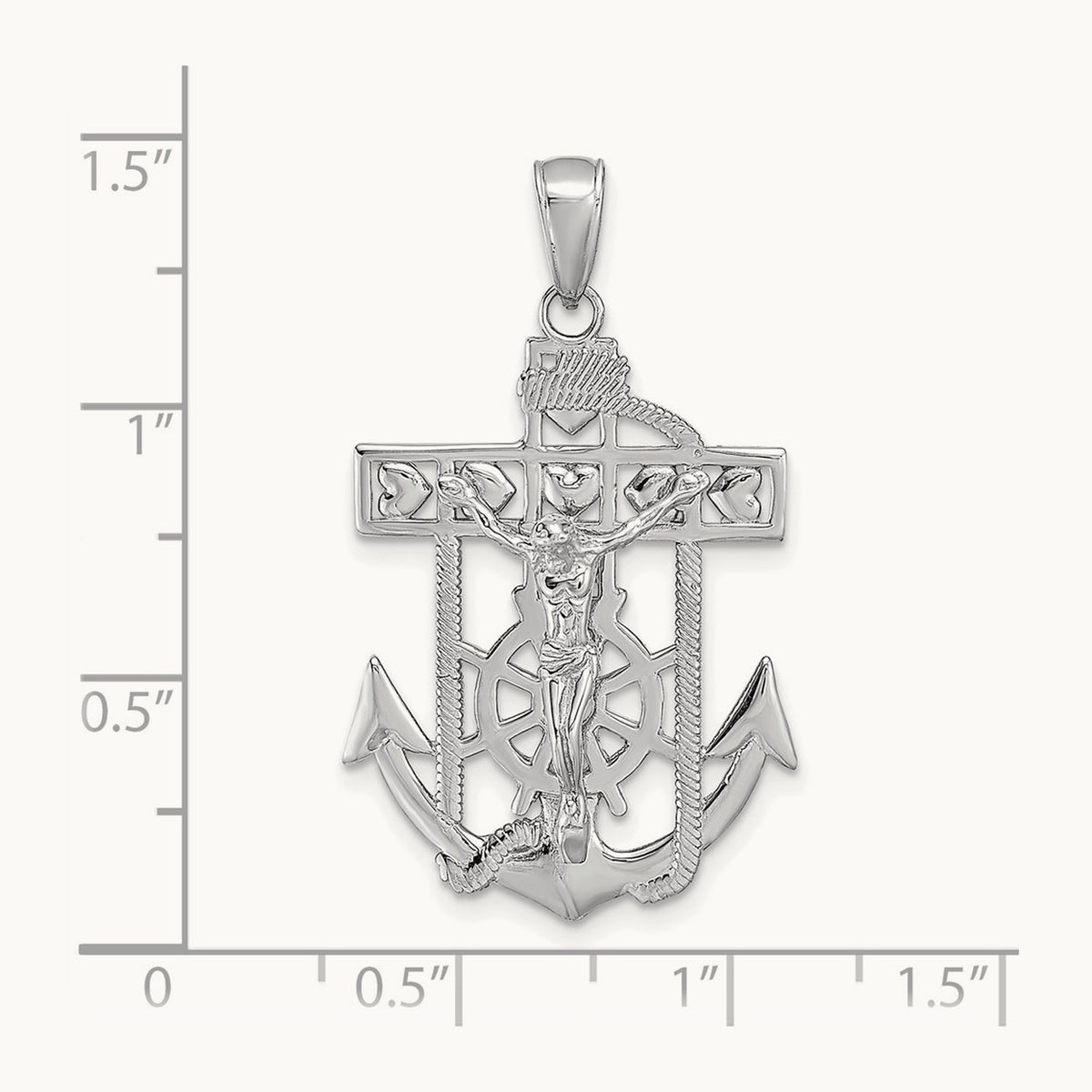 Mariner's Crucifix Pendant — 14K White Gold, 39mm
