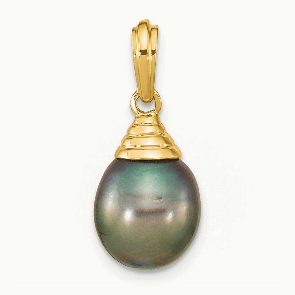 9- Teardrop Black Saltwater Tahitian Pearl Pendant — 14K Yellow Gold