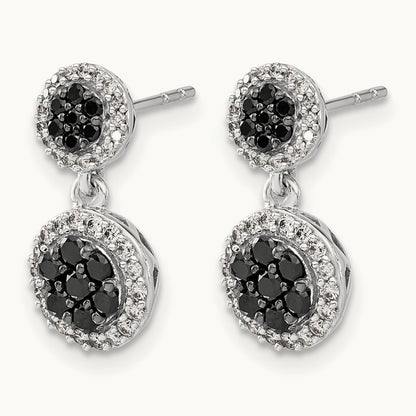 Black/White Diamond Cluster Dangle Earrings, 14K White Gold
