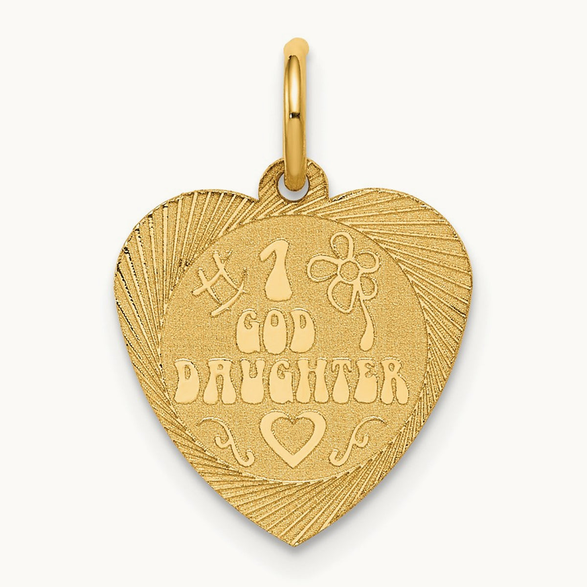#1 GODDAUGHTER Heart Disc Charm, 14K