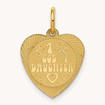 #1 GODDAUGHTER Heart Disc Charm, 14K