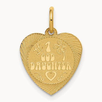 #1 GODDAUGHTER Heart Disc Charm, 14K