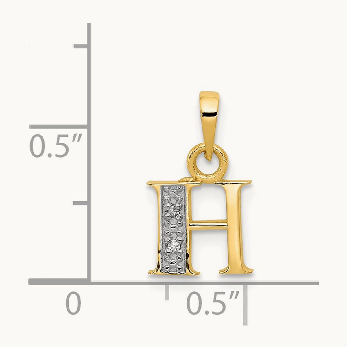 Diamond Letter H Initial Pendant, 14K Yellow Gold with Rhodium