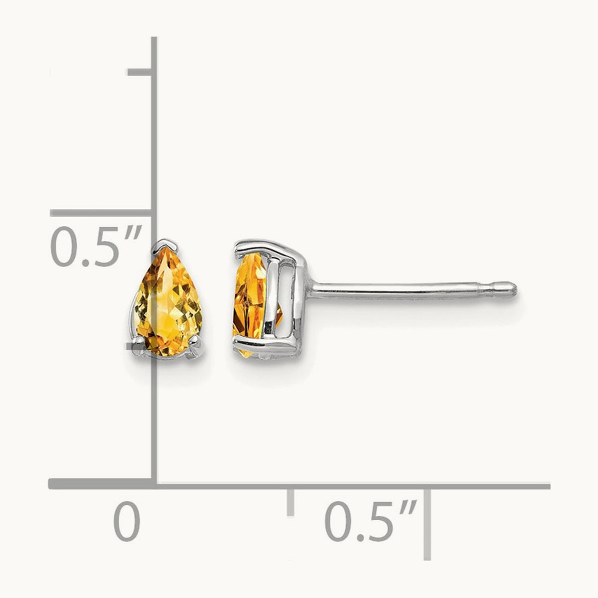 Citrine Pear Stud Earrings, 14K White Gold