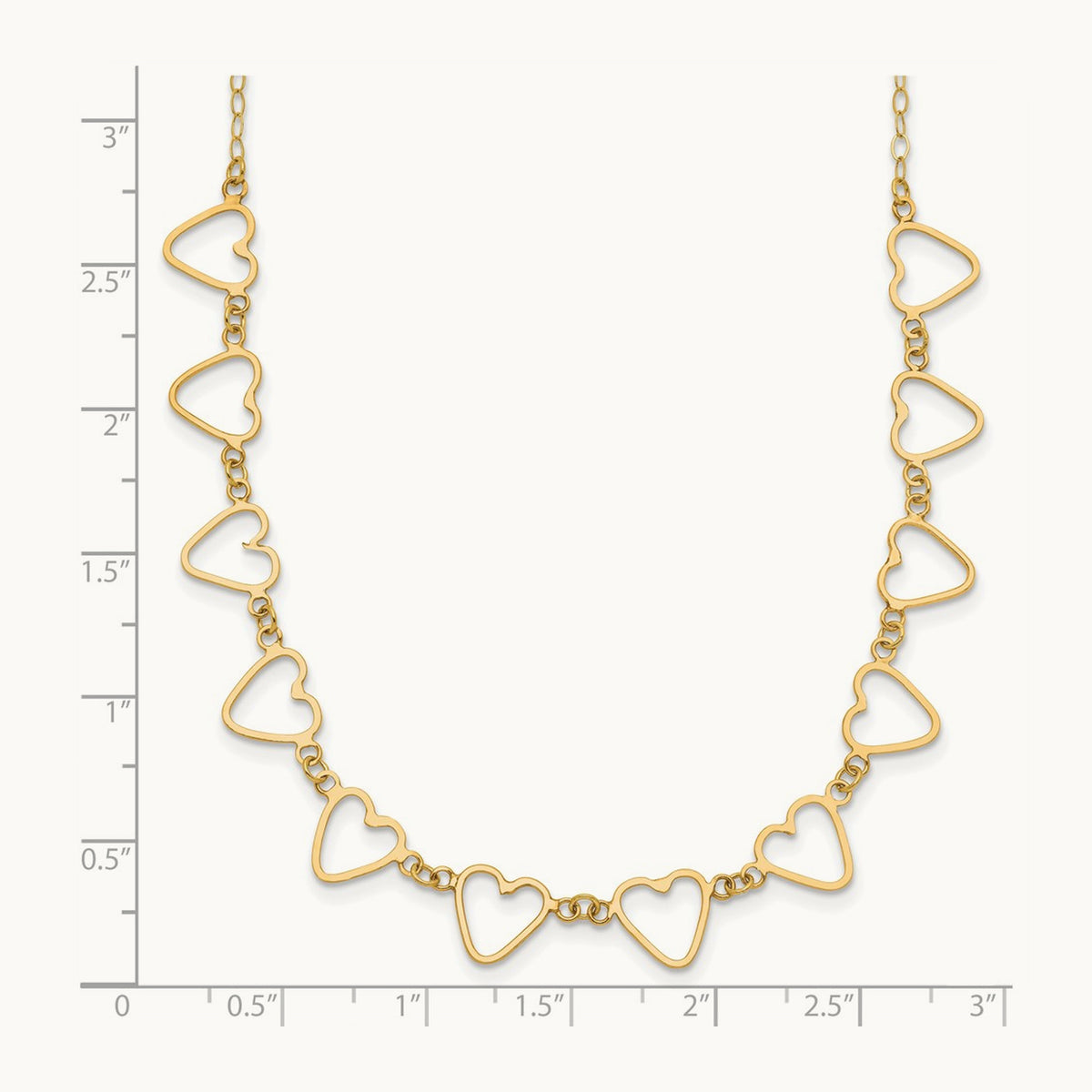 Oval Cable with Open Flat Hearts 18 inch w/ 2in ext Necklace, 14K