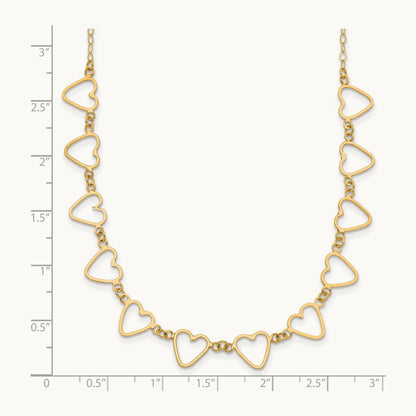 Oval Cable with Open Flat Hearts 18 inch w/ 2in ext Necklace, 14K