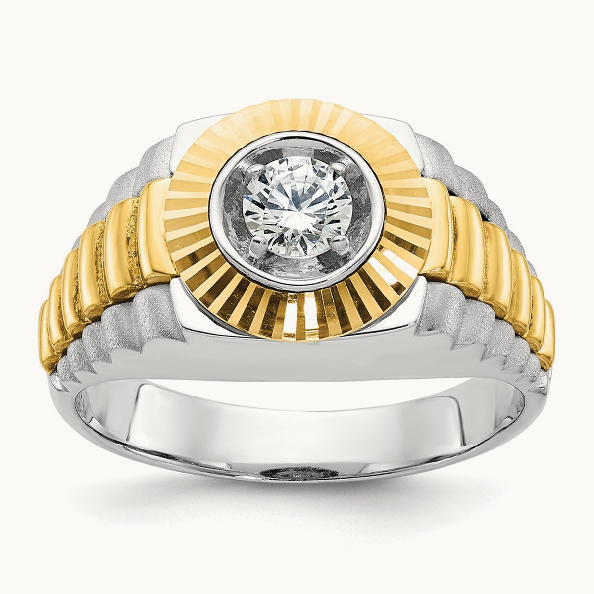 IBGoodman Men's Polished Satin & Textured Diamond Ring, 14K Two-tone