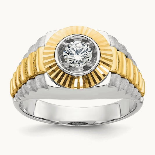 IBGoodman Men's Polished Satin & Textured Diamond Ring, 14K Two-tone