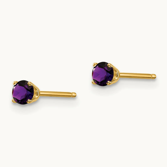 February/Amethyst Post Earrings — 3mm