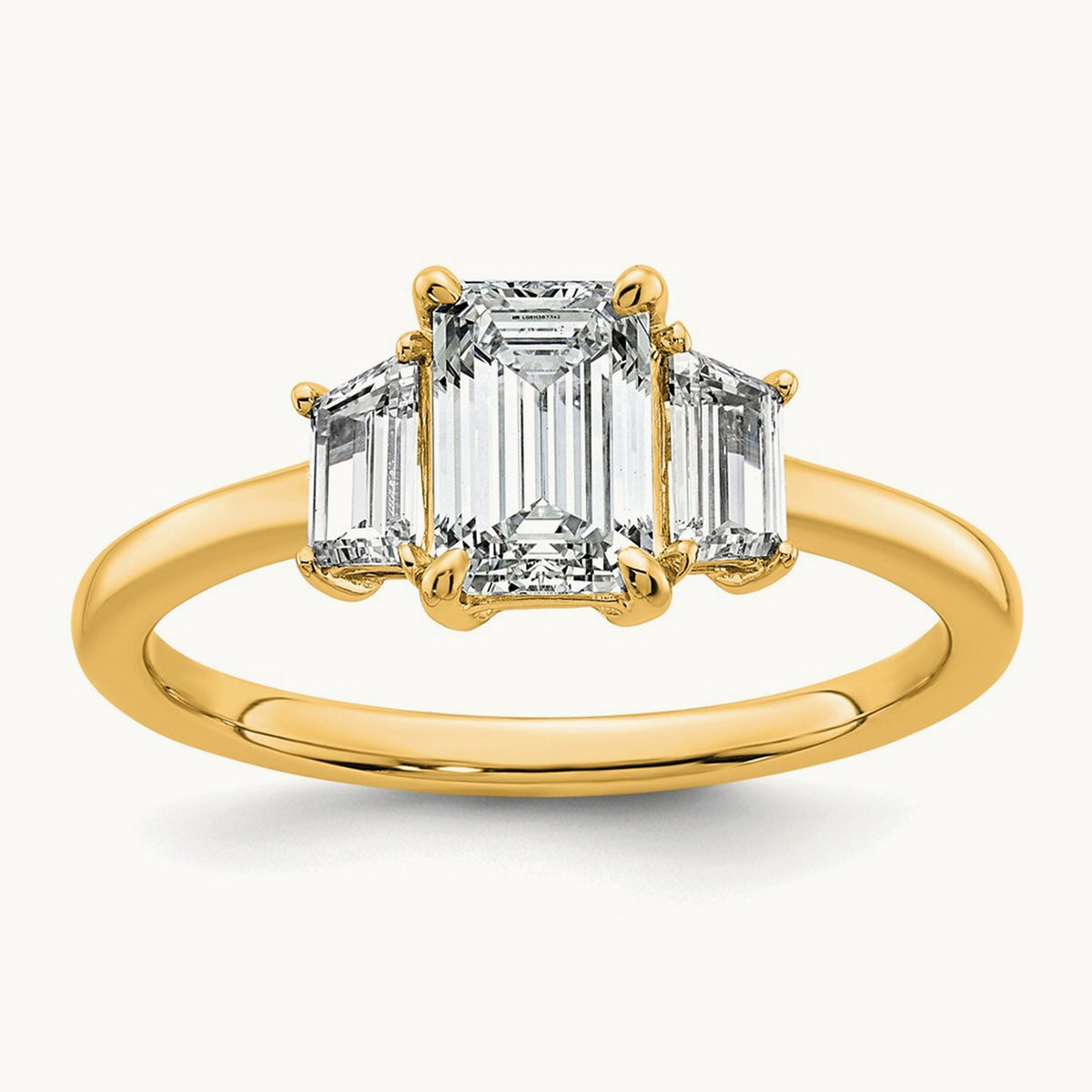 Emerald & Trapezoid Engagement Ring — 14K Yellow Gold, 1 3/8 ct, 7