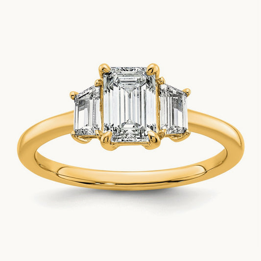 Emerald & Trapezoid Engagement Ring — 14K Yellow Gold, 1 3/8 ct, 7